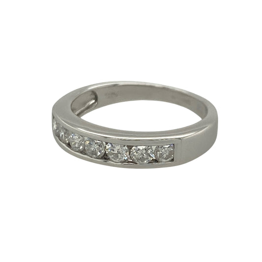 Add exceptional sparkle and timeless elegance to your jewellery collection with this pre-owned 9ct white gold diamond band ring, featuring a classic design with luxurious everyday appeal—perfect for anniversaries, special occasions, stacking, or sophisticated daily wear.
Design: The ring features a beautifully diamond-set band measuring approximately 4mm wide at the front, creating a striking display of brilliance across the finger.