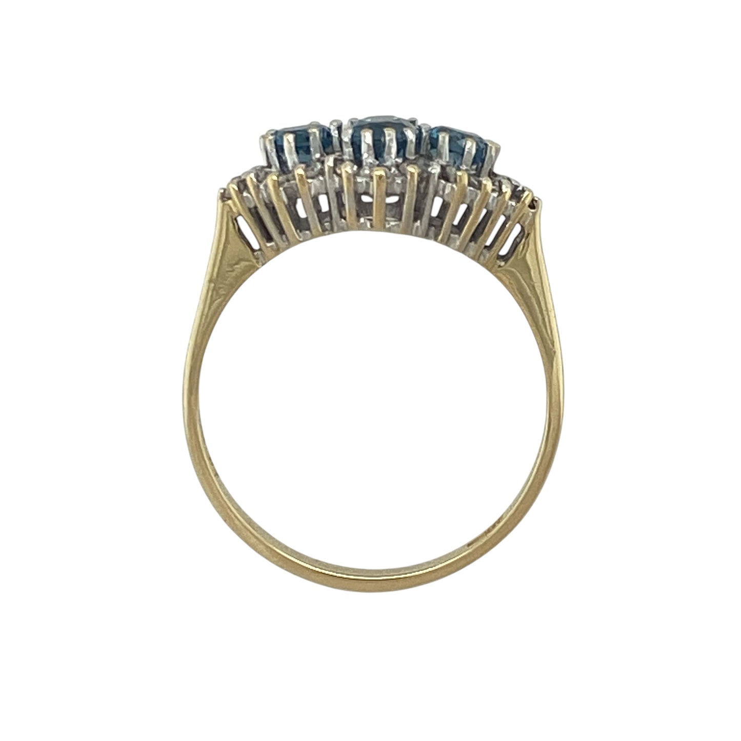18ct Gold Diamond & Blue Topaz Trilogy Cluster Ring