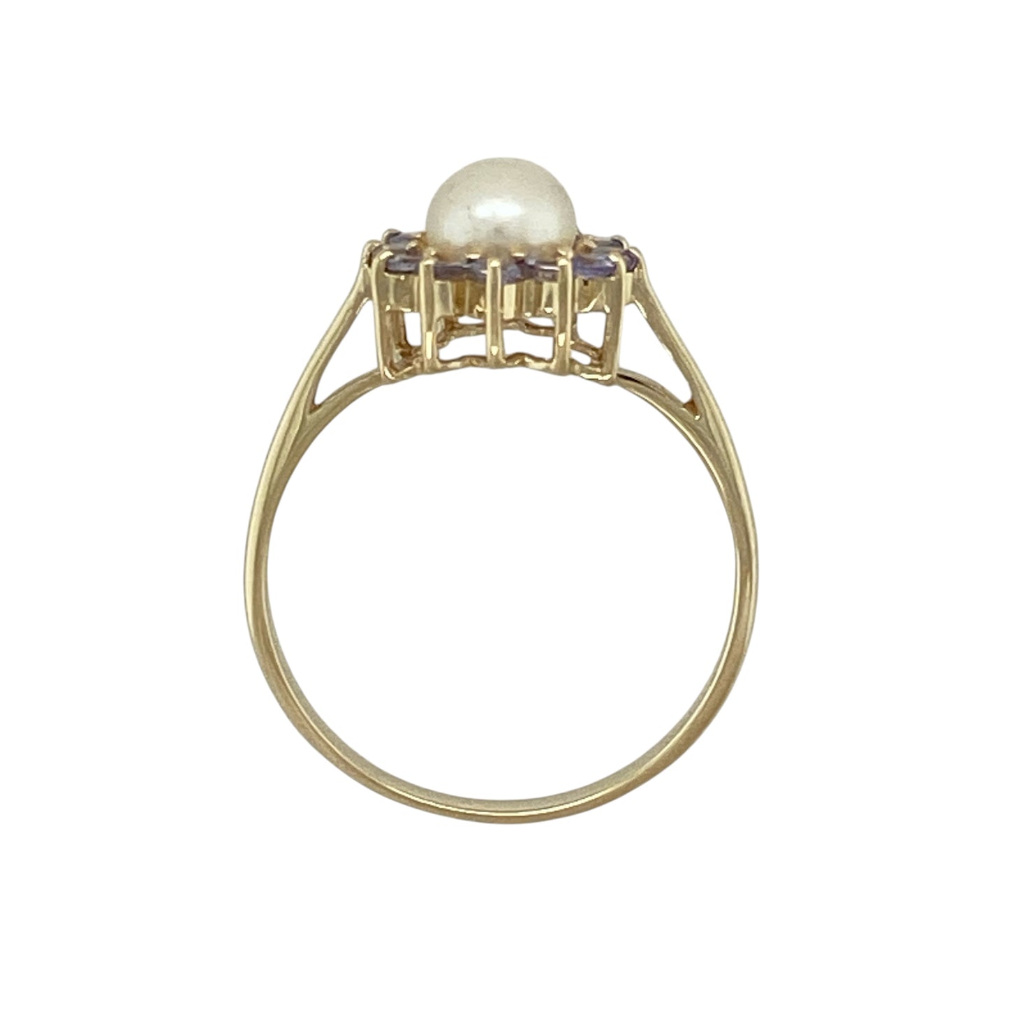 9ct Gold Pearl & Tanzanite Cluster Ring