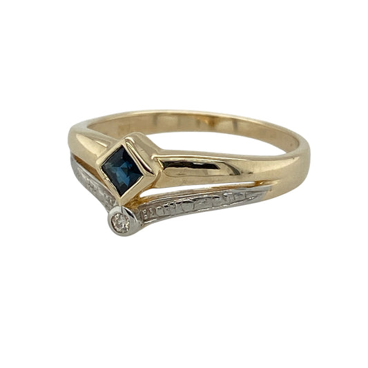 9ct Gold Diamond & Sapphire Wishbone Ring