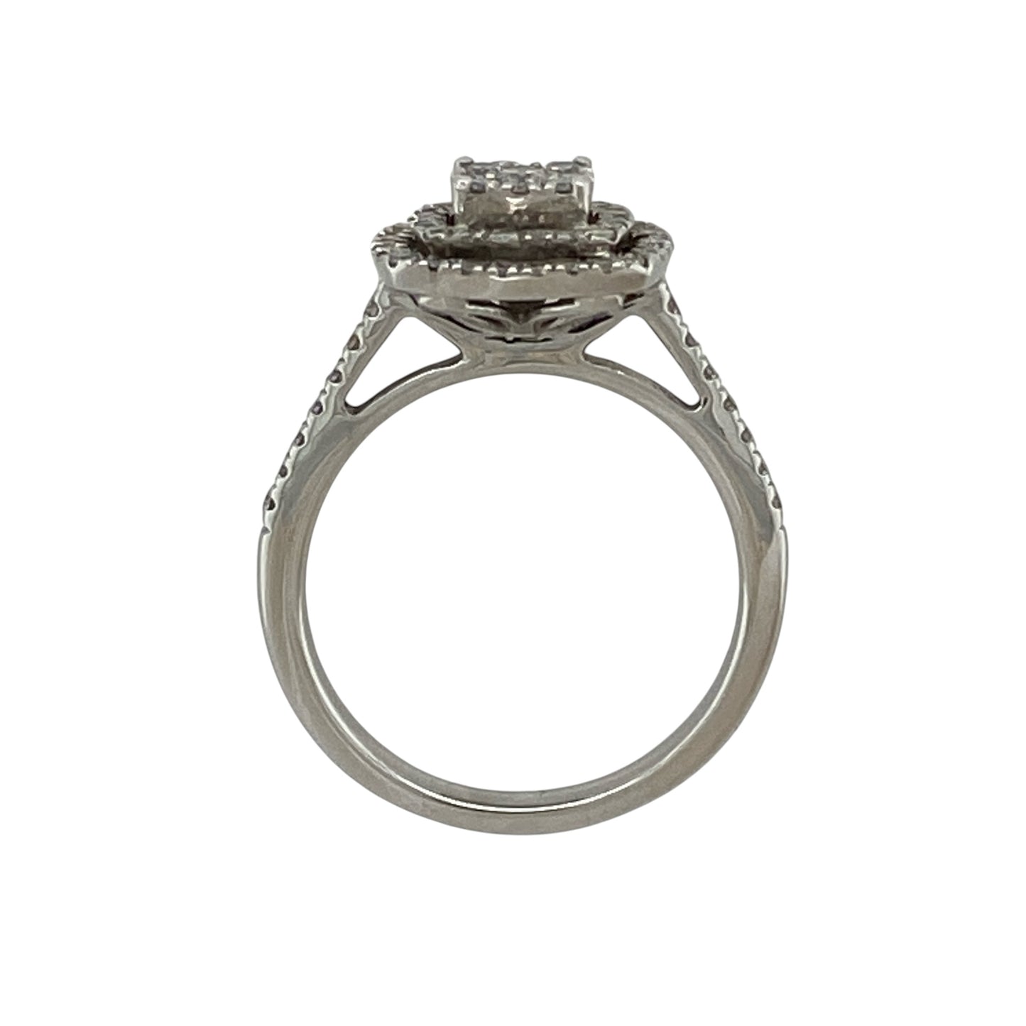 9ct White Gold & Diamond Square Halo Cluster Ring