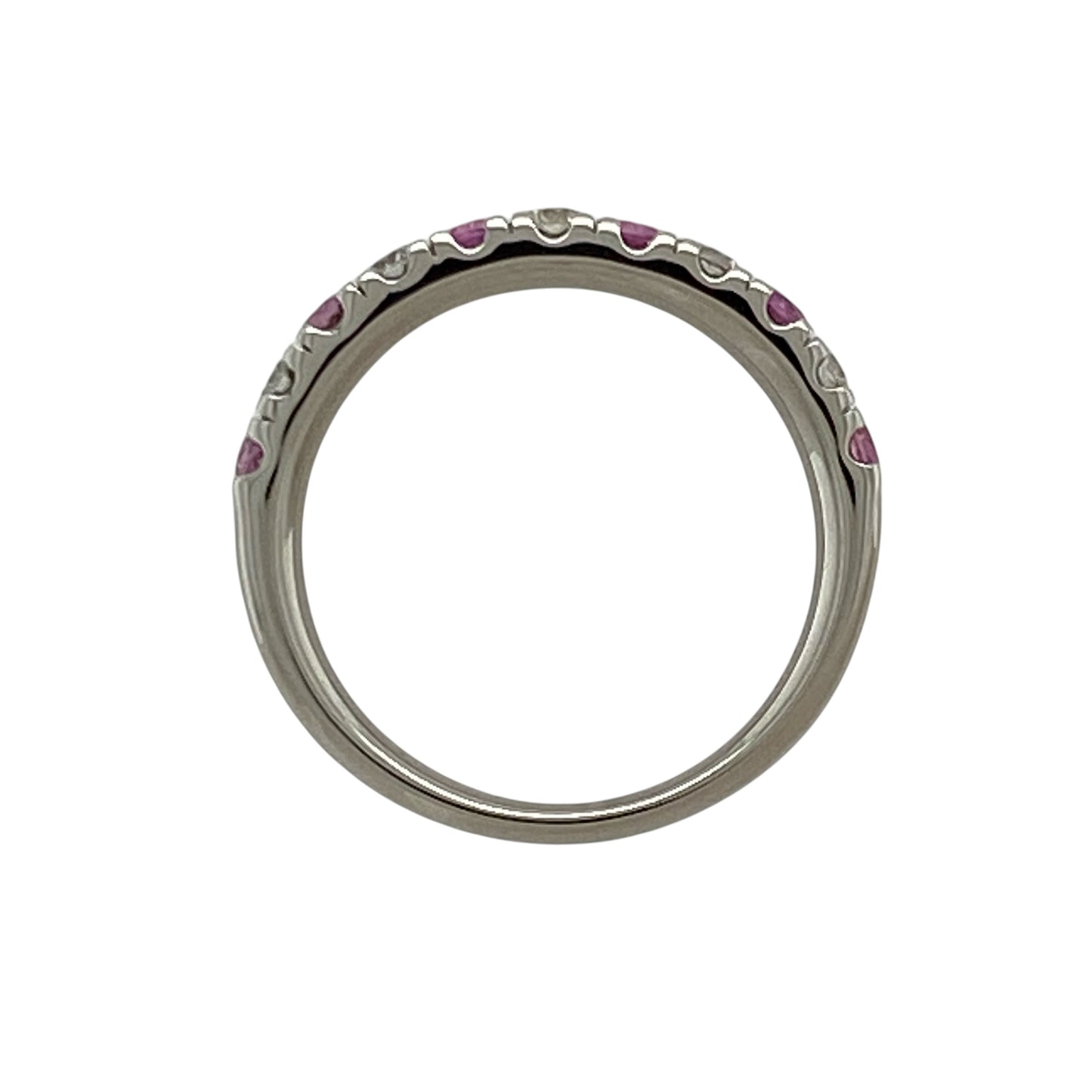 18ct White Gold Diamond & Pink Sapphire Band Ring