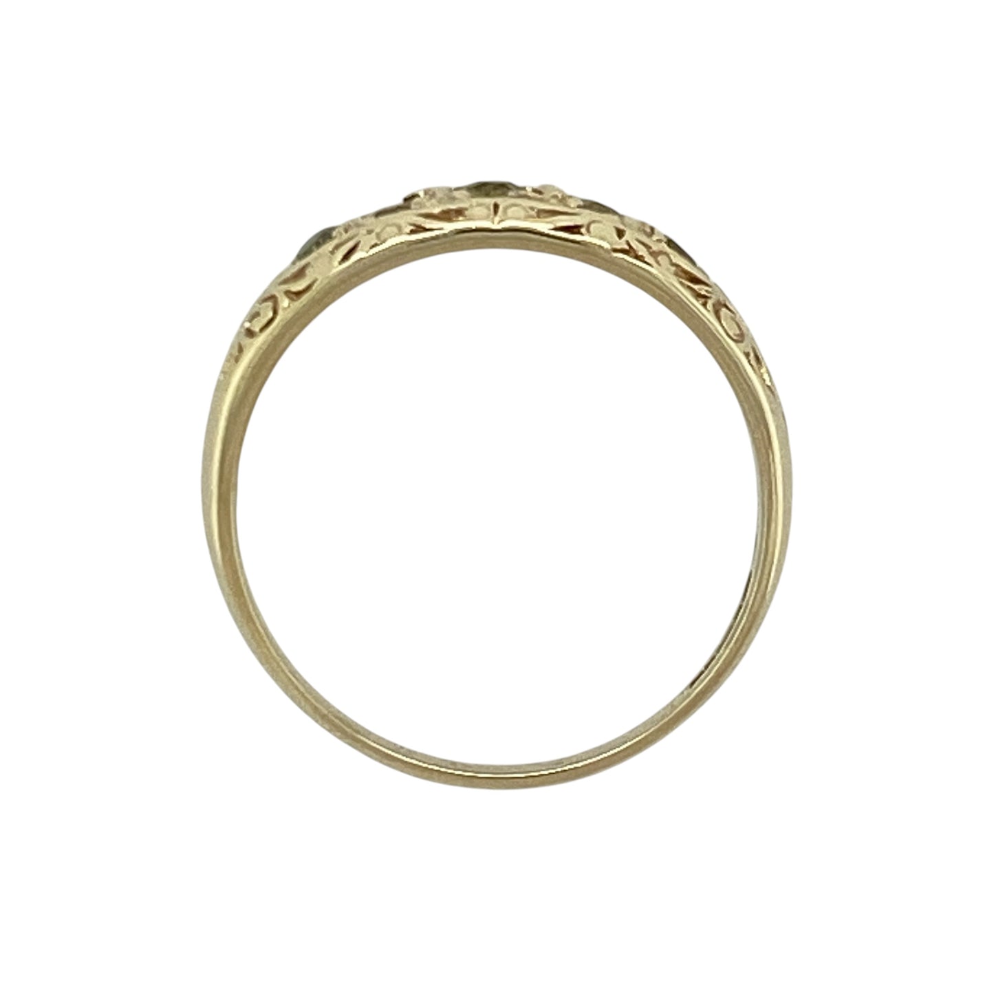 9ct Gold & Peridot Five Stone Patterned Band Ring