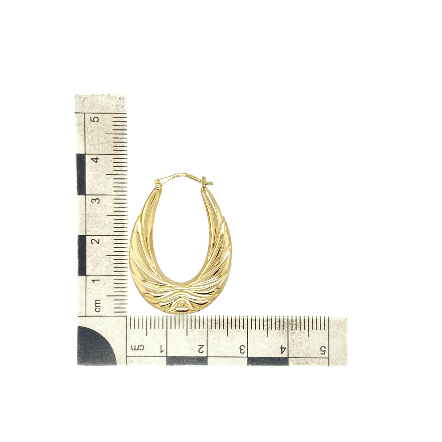 9ct Gold Patterned Oval Creole Earrings