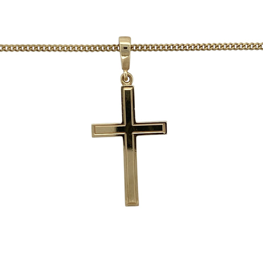 This pre-owned 9ct yellow gold cross pendant necklace is a timeless piece that combines classic style with everyday wearability.
Design: Suspended from an 18-inch curb chain, the polished cross pendant has a traditional design that makes it suitable for both daily wear and special occasions. Its generous size creates a striking yet elegant look.
Material: Made from 9-carat yellow gold.
Necklace Detail: Polished cross pendant measuring approximately 3.6cm long including the bail