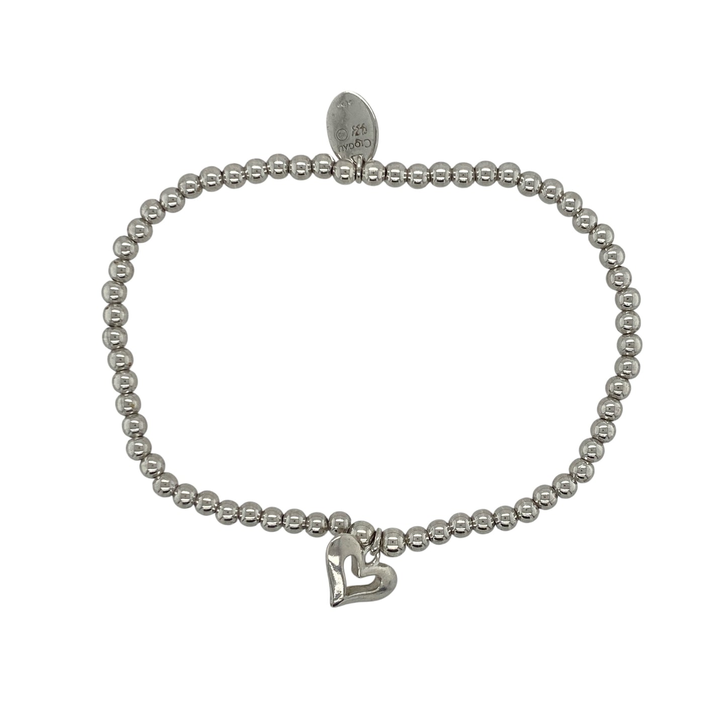 This pre-owned Clogau heart bracelet is a beautiful sterling silver and 9ct rose gold design, combining a delicate beaded style with a romantic heart detail.
Design: Featuring a charming heart detail with signature 9ct rose gold accents, this Clogau bracelet is finished with polished sterling silver beads in a comfortable stretchy design. The combination of silver and warm rose gold creates a timeless two-tone look that is perfect for everyday wear or as a meaningful gift.