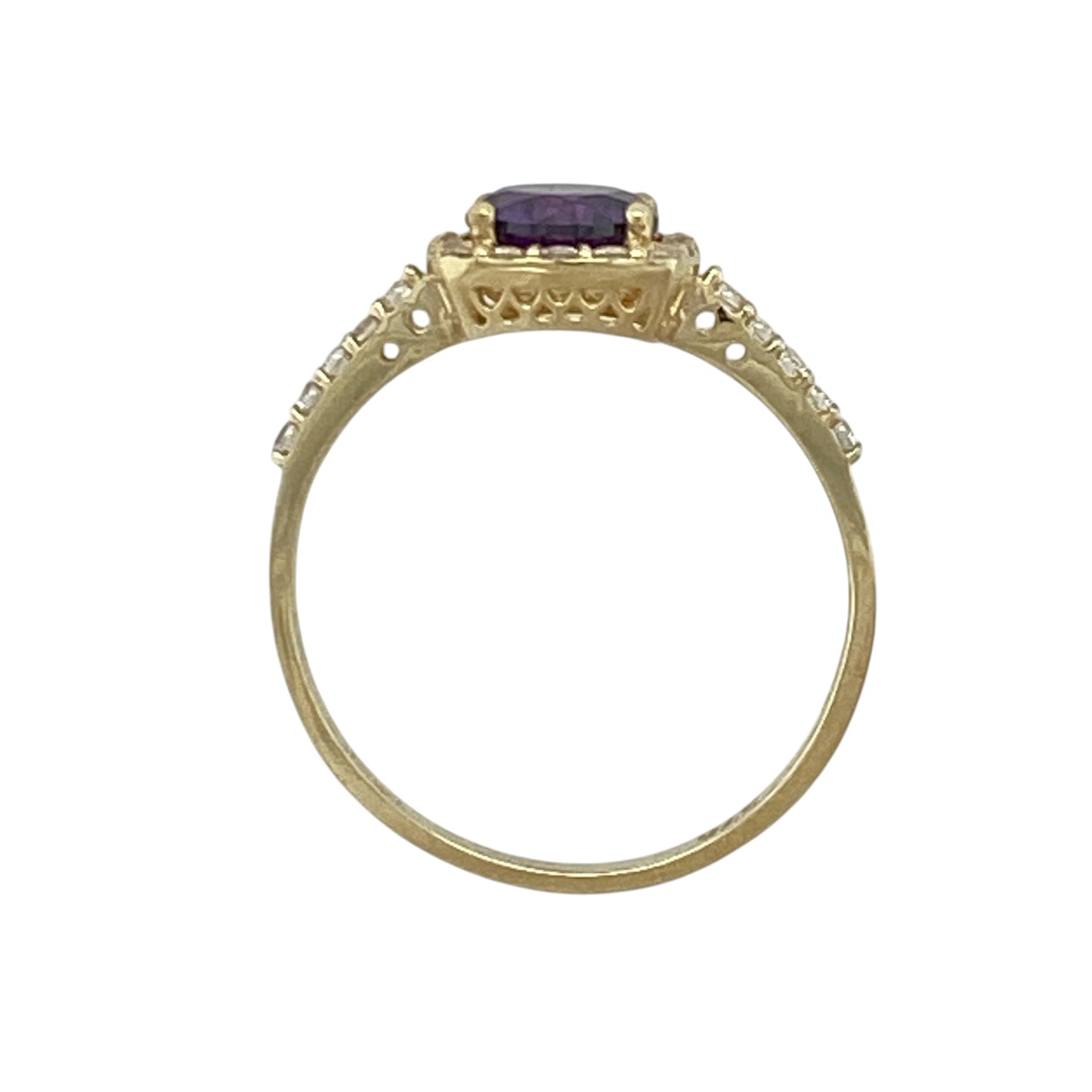 9ct Gold Amethyst & Cubic Zirconia Halo Ring