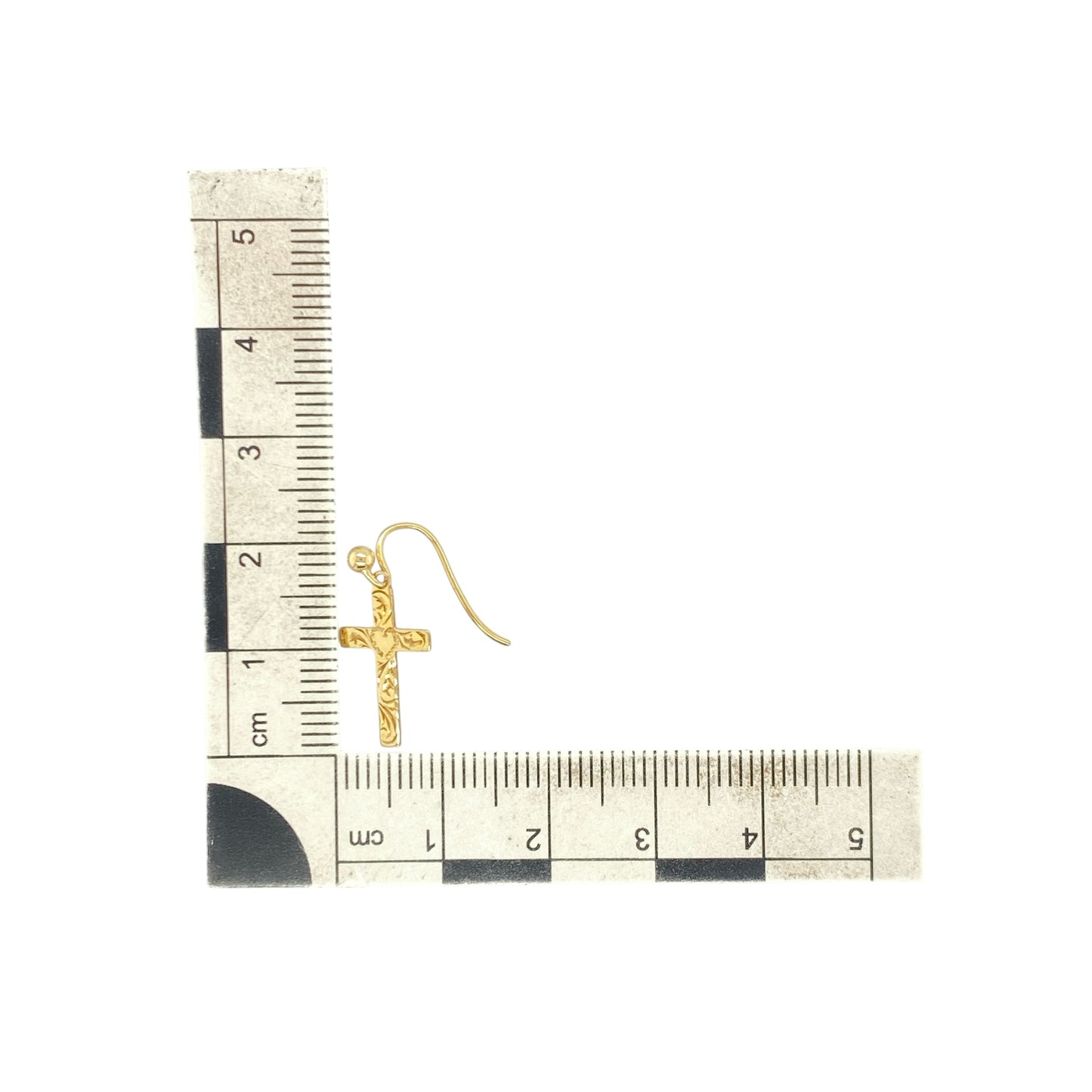 9ct Gold Patterned Cross Drop Earrings
