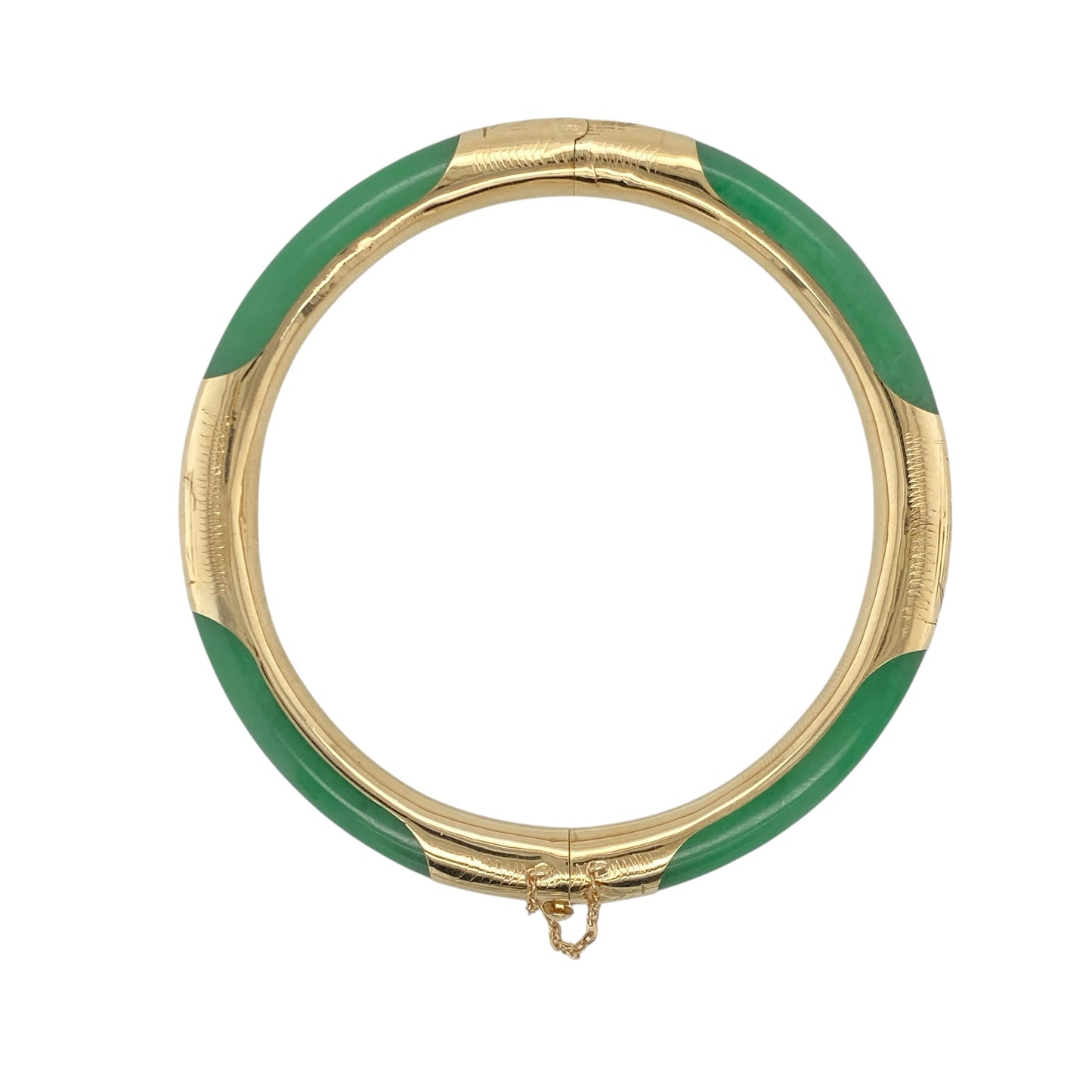 14ct Gold & Jade Patterned Bangle