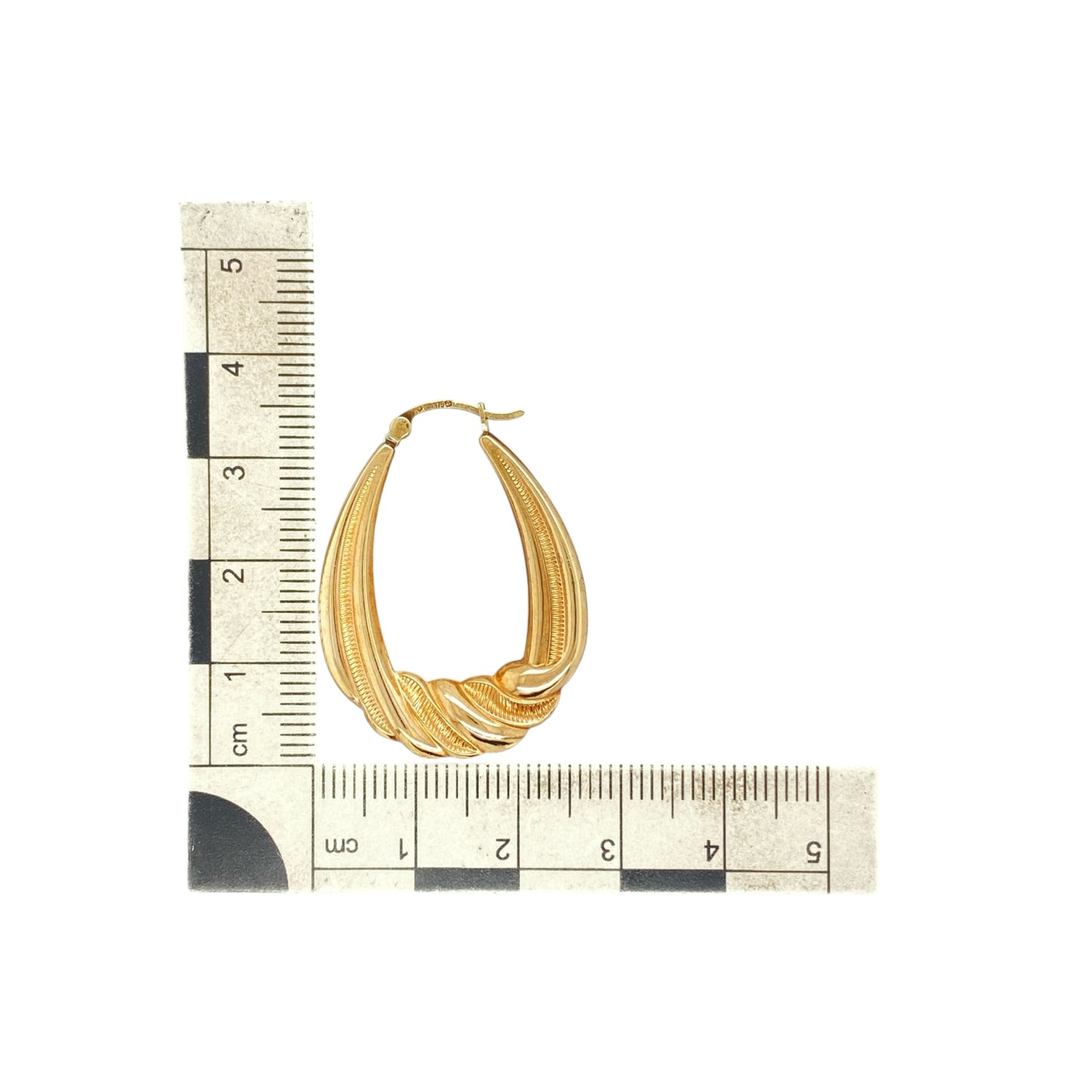 9ct Gold Patterned Twist Oval Creole Earrings