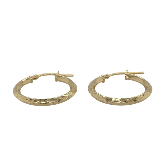 New 9ct Yellow Gold Patterned Hoop Creole Earrings with the weight 1.50 grams and approx 1.8cm diameter