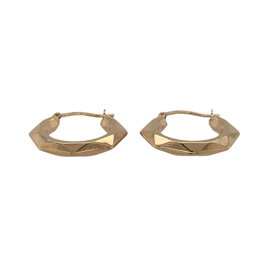 New 9ct Gold Victorian Hexagon Style Hoop Creole Earrings with the weight 1.10 gram and approx 2.1cm diameter