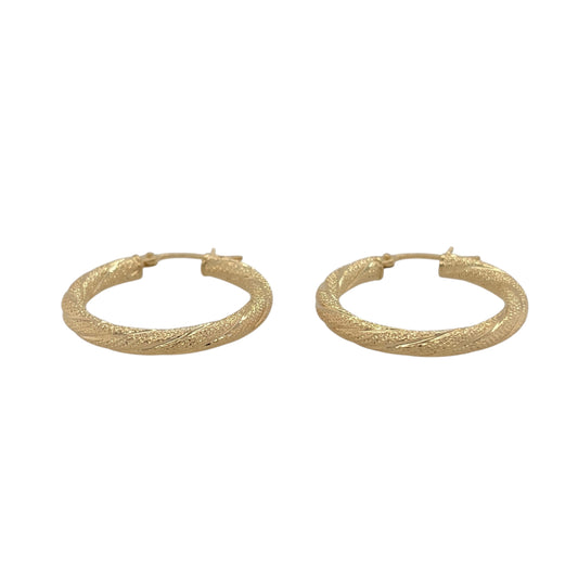 New 9ct Yellow Gold Textured Twisted Hoop Creole Earrings with the weight 1.30 gram and approx 2.3cm diameter