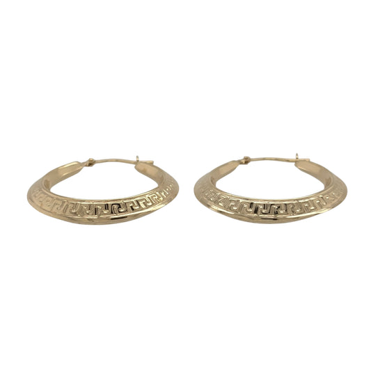 New 9ct Yellow Gold Greek Key Hoop Creole Earrings with the weight 1.50 grams and approx 2.8cm diameter