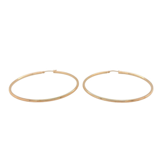 New 9ct Yellow Gold Plain Hoop Creole Earrings with the weight 4 grams and approx 5.4cm diameter