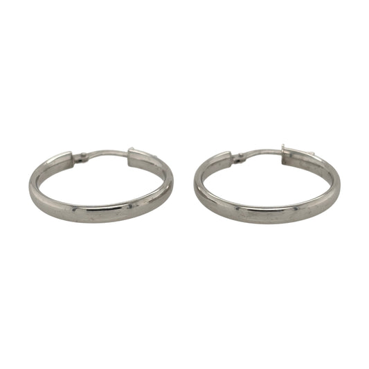 New 9ct White Gold Plain Hoop Creole Earrings with the weight 1.40 grams and approx 2.3cm diameter