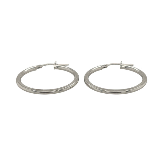 New 9ct White Gold Plain Hoop Creole Earrings with the weight 1.50 grams and approx 2.3cm diameter