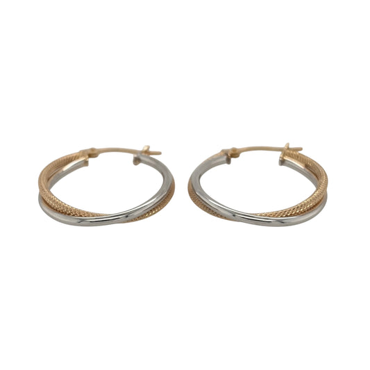 New 9ct Yellow and White Gold Two Tone Twist Textured Oval Creole Earrings with the weight 1.50 grams and approx 3cm height