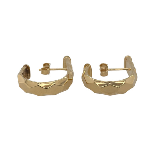 New 9ct Yellow Gold Textured Curved Hoop Stud Earrings with the weight 2 grams and the earrings are each approx 2.3cm long