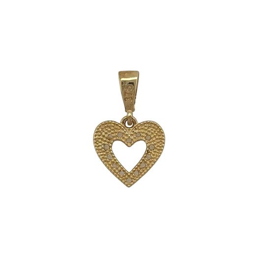 New 9ct Yellow Gold & Cubic Zirconia Open Heart Pendant with the weight 1.30 grams. The pendant is approx 0.9cm by 0.9cm including the bail