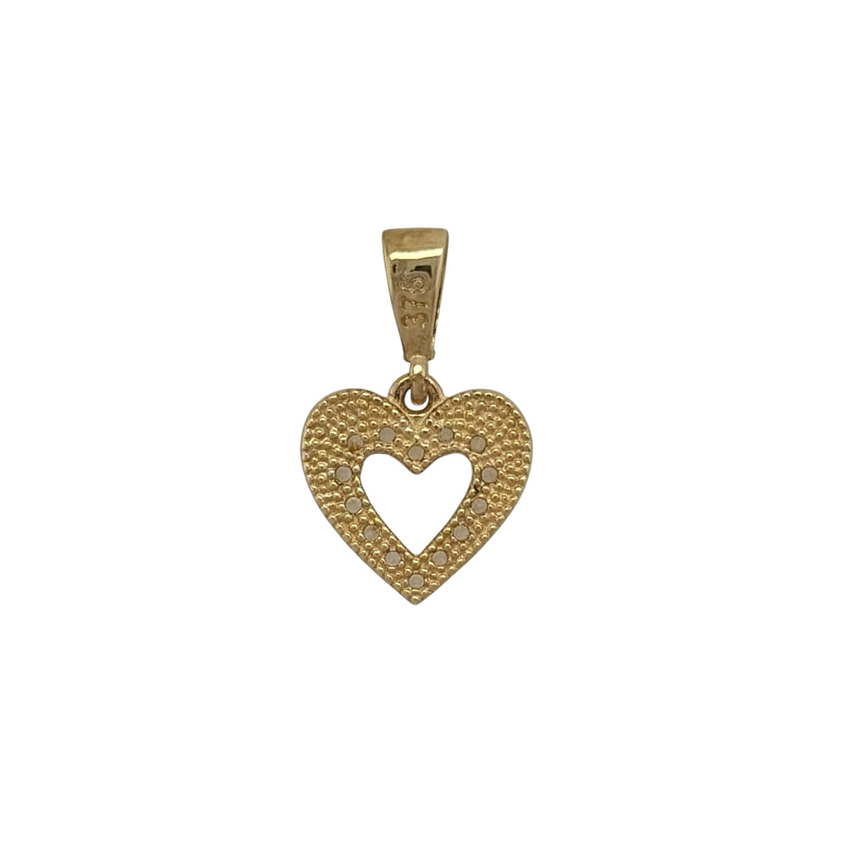 New 9ct Yellow Gold & Cubic Zirconia Open Heart Pendant with the weight 1.30 grams. The pendant is approx 0.9cm by 0.9cm including the bail