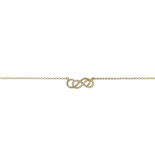 New 9ct Yellow and White Gold & Cubic Zirconia Infinity 18" belcher Necklace with the weight 2.90 grams. The infinity symbol is approx 2.2cm by 0.8cm