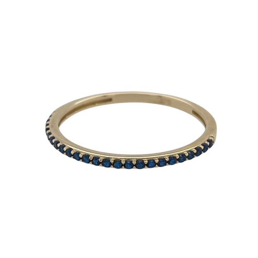 New 9ct Yellow Gold & Sapphire coloured blue stones Band Ring in various sizes with the approximate weight 0.70 grams. The front of the band is approx 1mm wide
