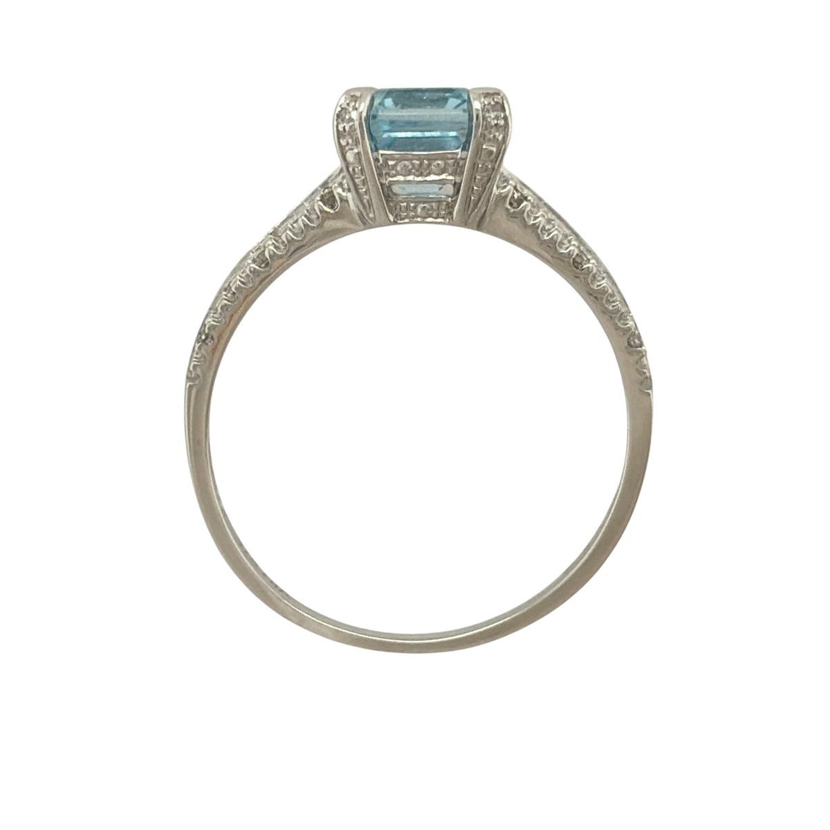 9ct White Gold Diamond & Blue Topaz Ring
