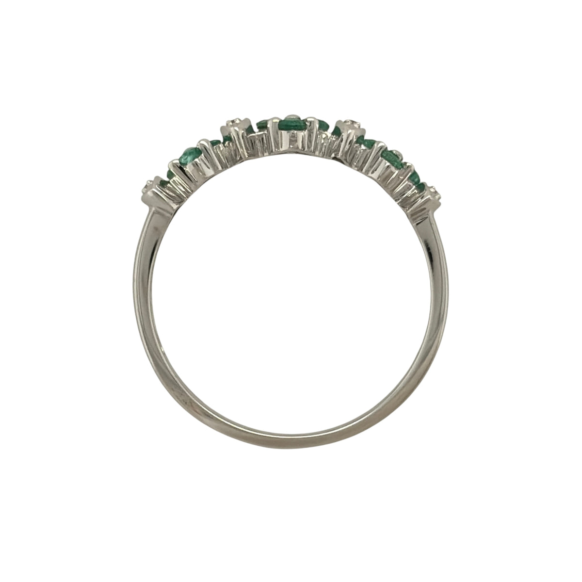 9ct White Gold Diamond & Emerald Flower Band Ring