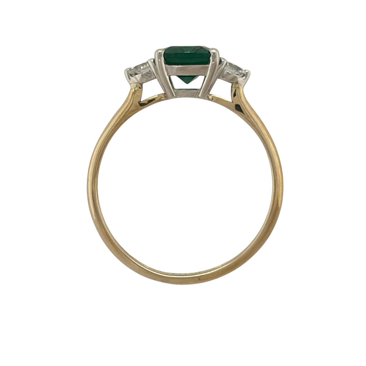 9ct Gold Lab Diamond & Emerald Trilogy Ring