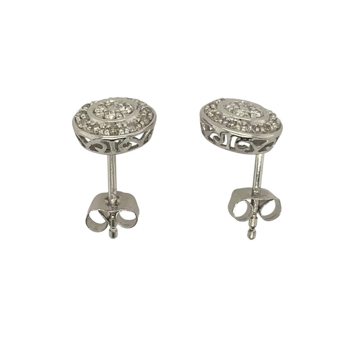 9ct White Gold & Diamond Circle Halo Stud Earrings
