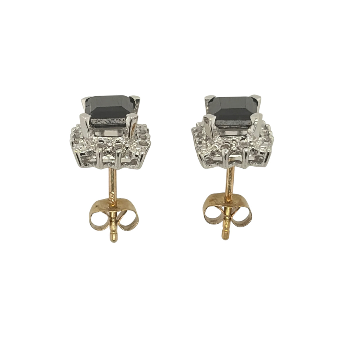 9ct Gold Diamond & Sapphire Cluster Stud Earrings