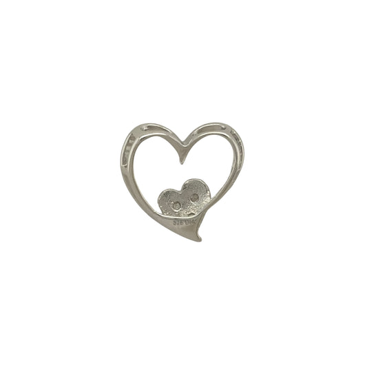 New 9ct White Gold & Diamond Double Heart Pendant with the weight 1.10 grams. The pendant is 11mm by 12mm including the bail. The pendant contains approximatley 0.02ct of diamond content in total with approximate clarity i2-13 and colour H - I