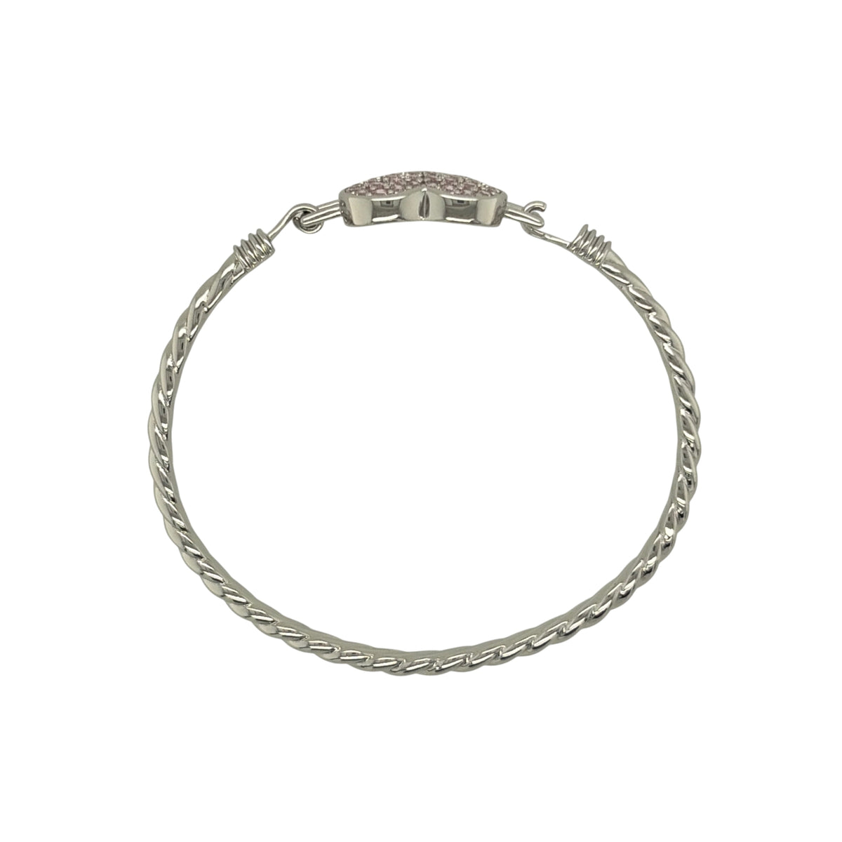 New 925 Silver & Pink Cubic Zirconia Set Children's Heart Bangle