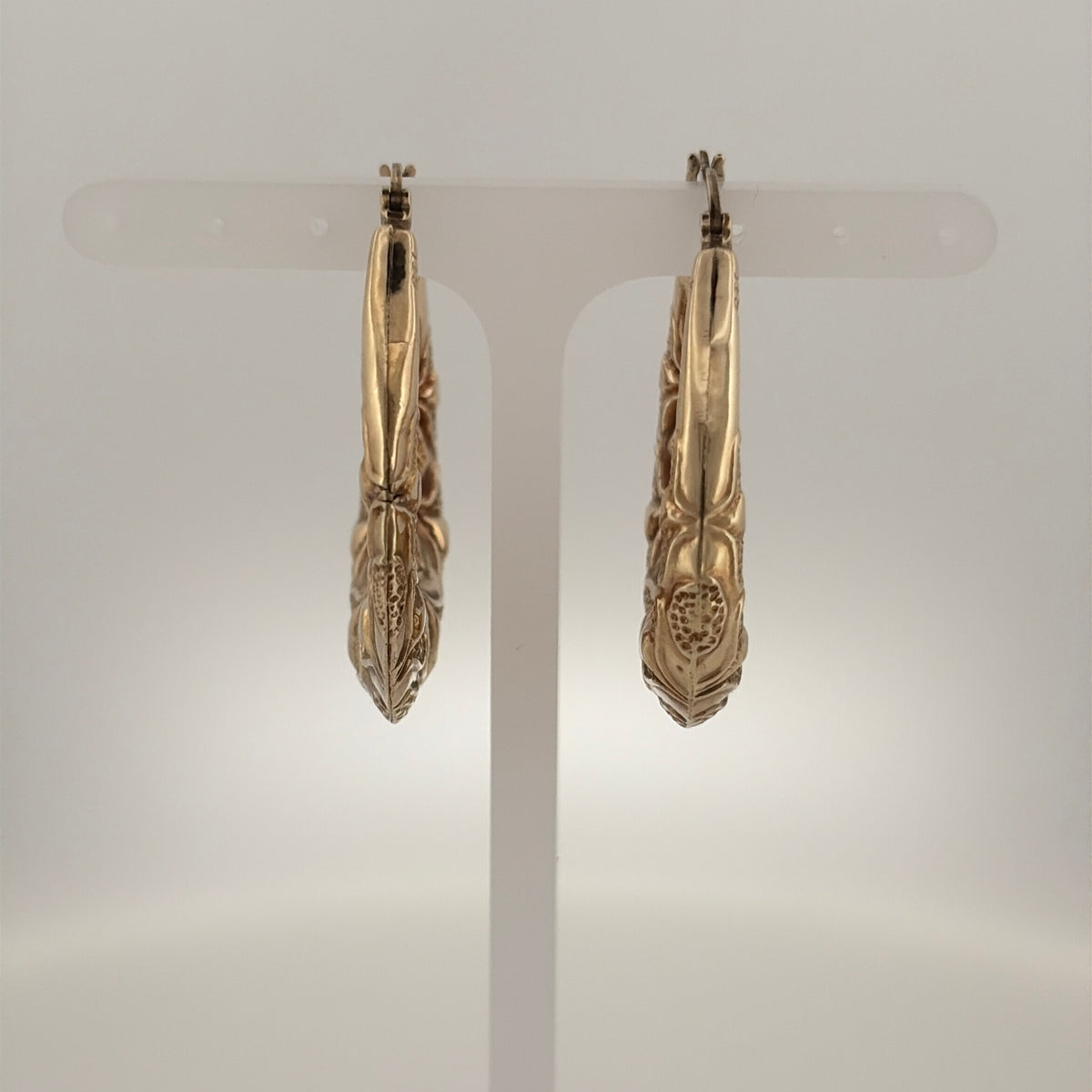 9ct Gold & Patterned Hoop Creole Earrings
