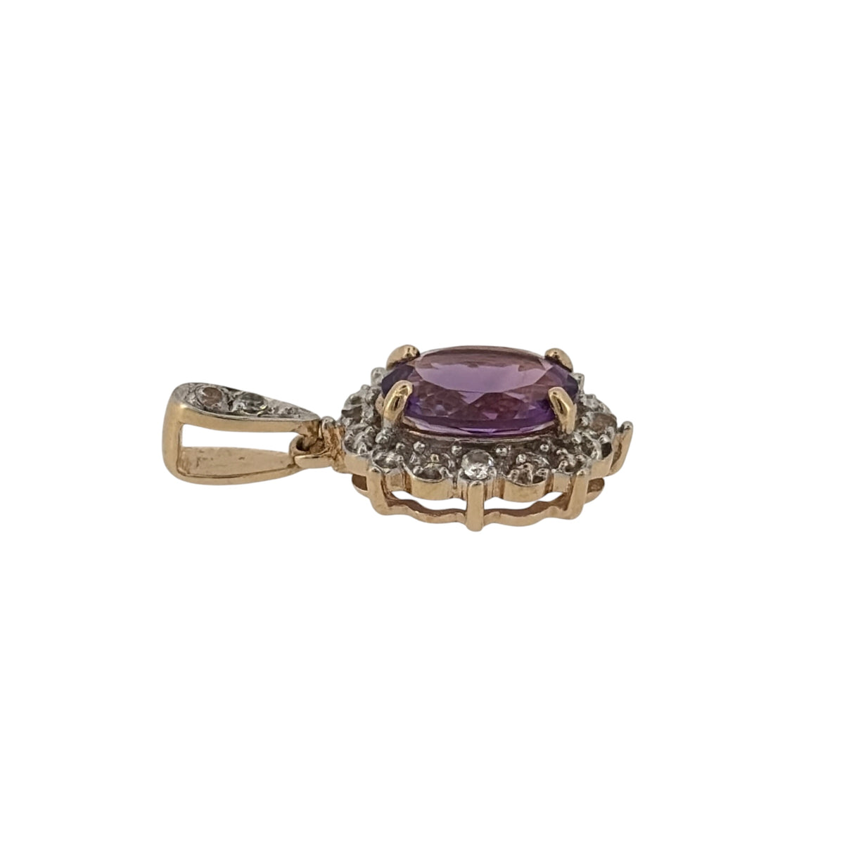 9ct Gold Amethyst & Cubic Zirconia Cluster Pendant