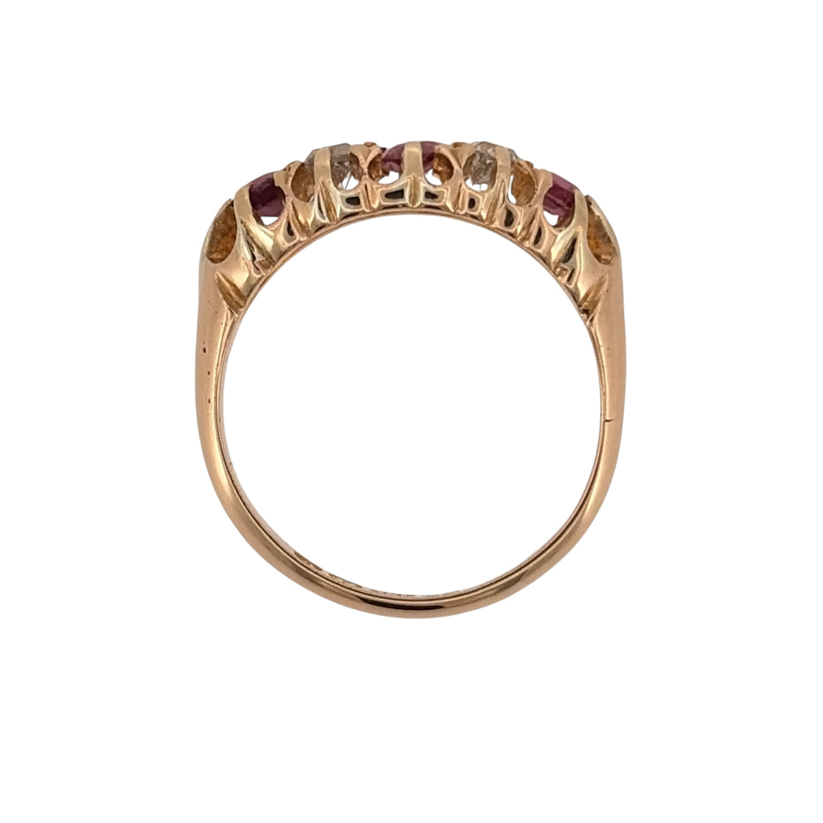 18ct Gold Diamond & Ruby Vintage Style Band Ring