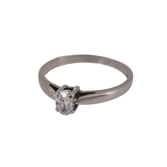 Add timeless diamond detail to your jewellery collection with this pre-owned 9ct white gold diamond solitaire ring, featuring an oval-cut diamond of approximately 0.30ct.
Design: The ring features a classic solitaire design, with a single oval-cut diamond forming the central focal point for an elegant and timeless appearance.
Material: Made from 9-carat white gold, the bright white finish provides a classic setting for the diamond.