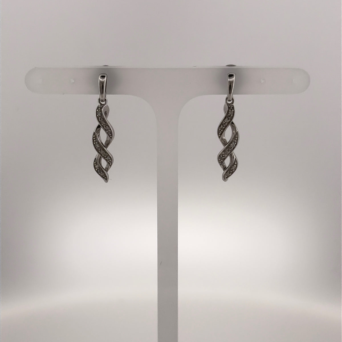 9ct White Gold & Diamond Twist Drop Earrings