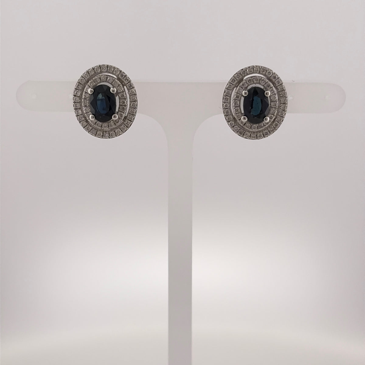 18ct White Gold Diamond & Sapphire Double Halo Stud Earrings