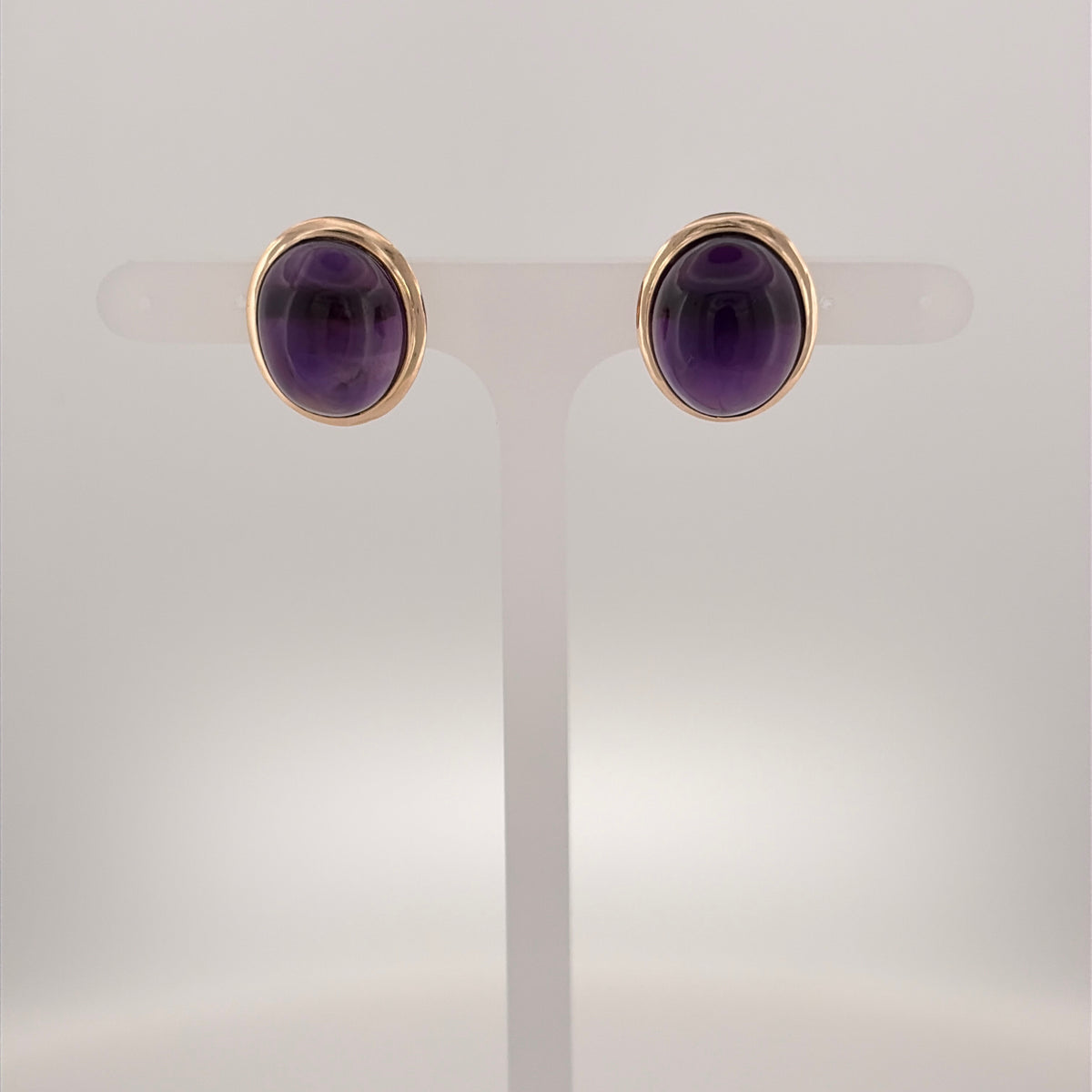 9ct Gold & Purple Stone Oval Stud Earrings