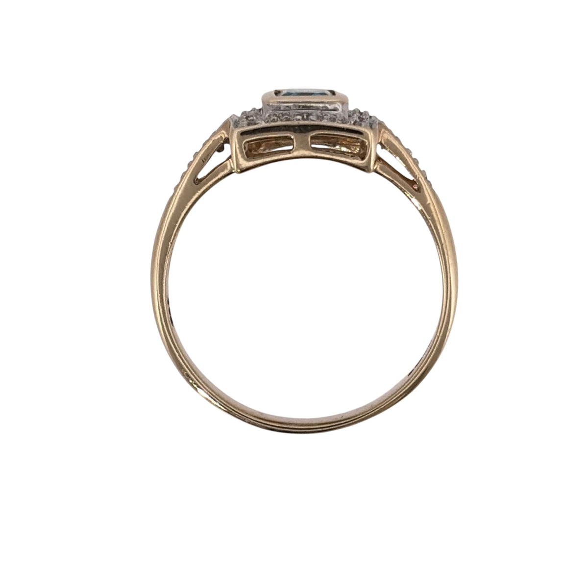 9ct Gold Diamond & Blue Topaz Rectangle Ring