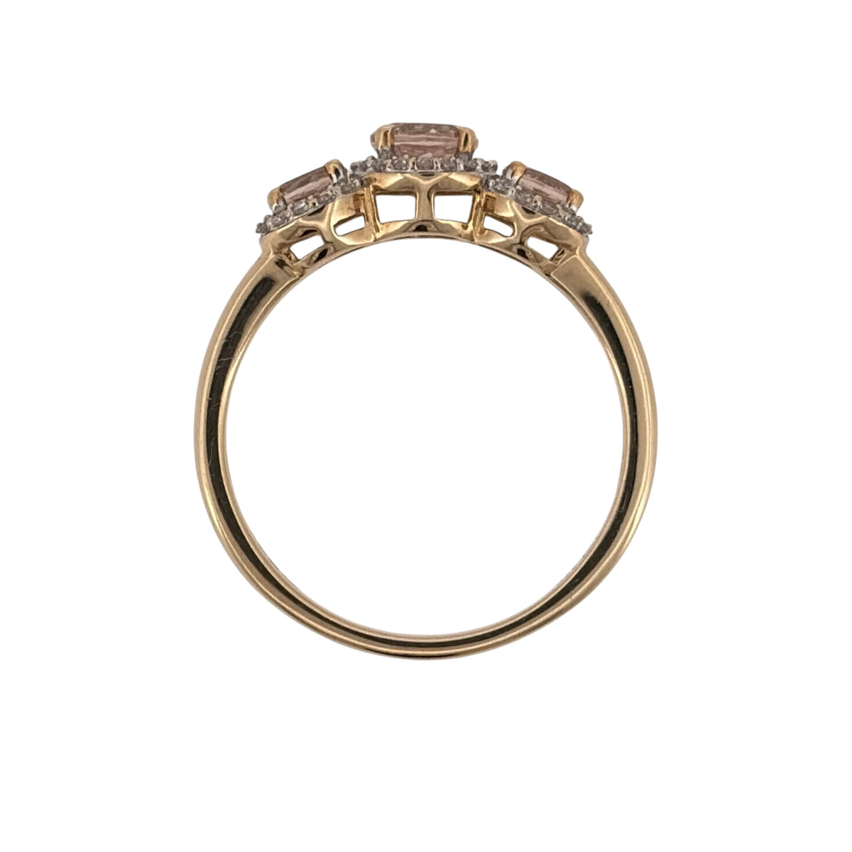 9ct Gold Diamond & Morganite Cluster Trilogy Ring