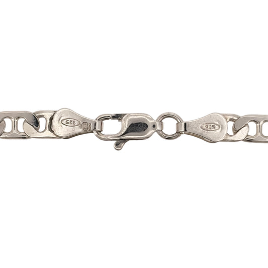 Add a classic piece to your jewellery collection with this pre-owned 925 sterling silver anchor chain, featuring a distinctive link design and a substantial silver finish.
Design: The chain features a traditional anchor link design, creating a timeless and versatile appearance suitable for everyday wear.
Material: Made from 925 sterling silver, offering a classic silver finish.
Chain Detail: The anchor links measure approximately 5mm wide, giving the chain a bold and noticeable appearance when worn.