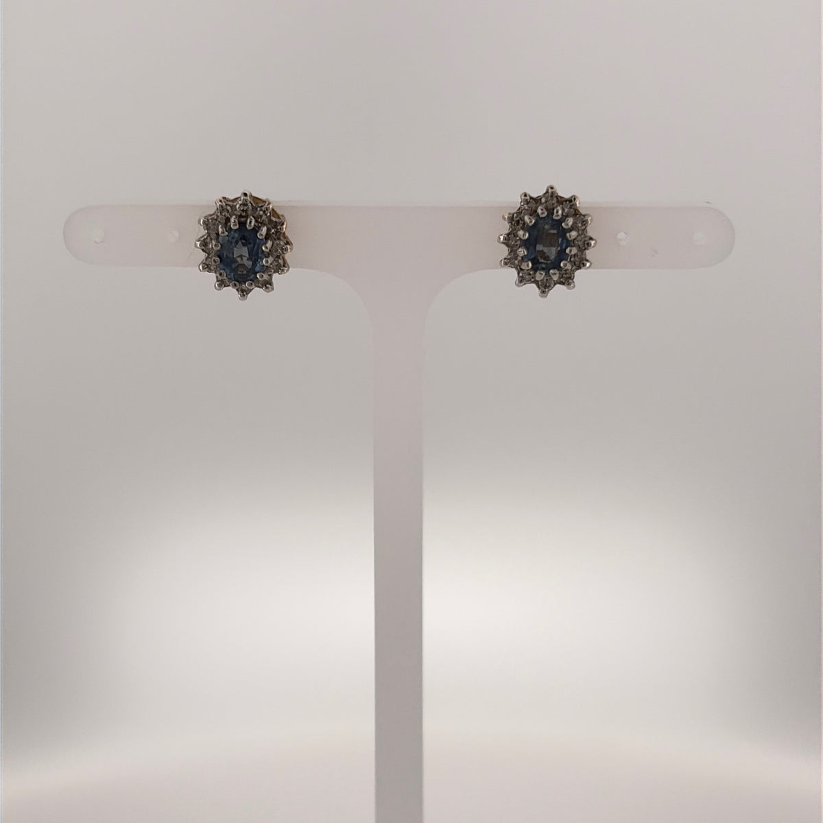 9ct Gold Diamond & Sapphire Cluster Stud Earrings
