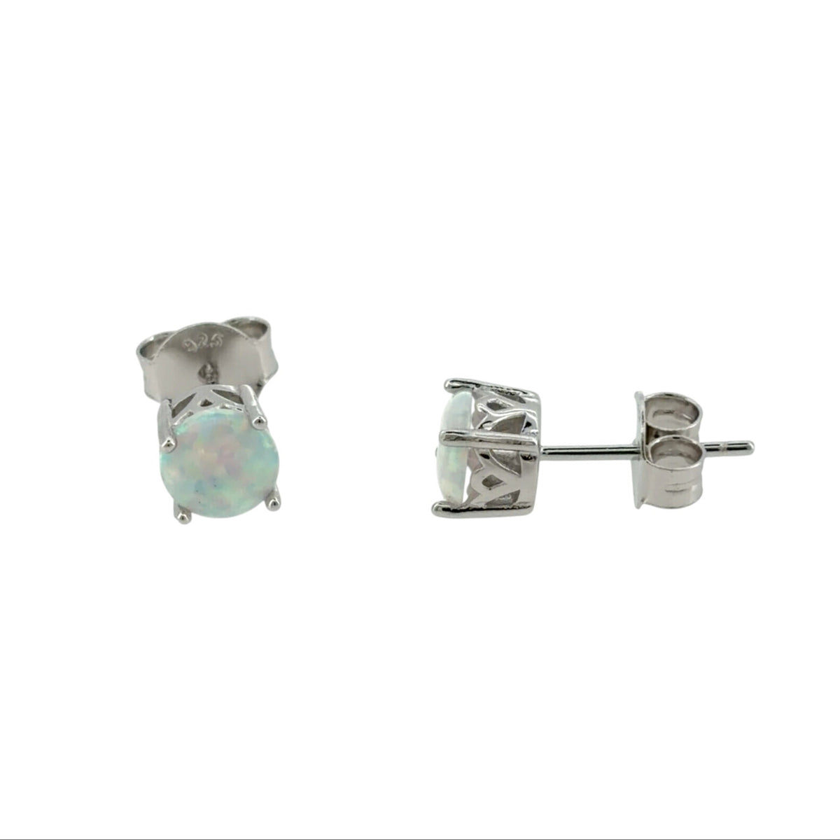 New 925 Silver & Opalique Round Stud Earrings with the weight 1.60 grams and the stones are 6mm diameter