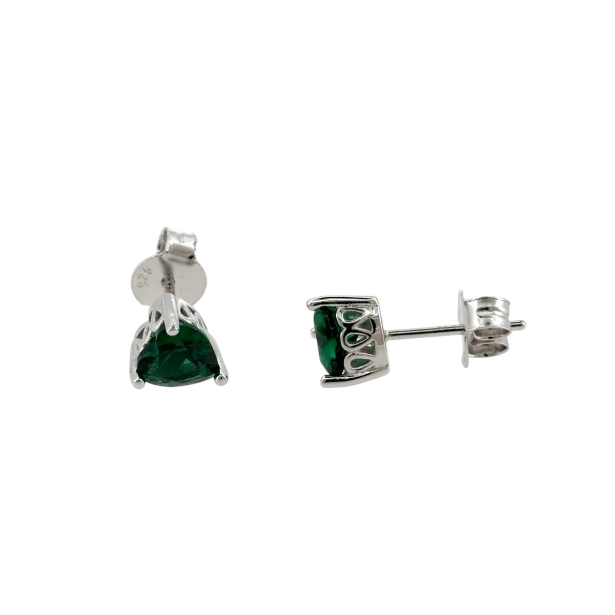 New 925 Silver & Green Stone Heart Stud Earrings with the weight 1.70 grams and the stones are 6mm by 6mm
