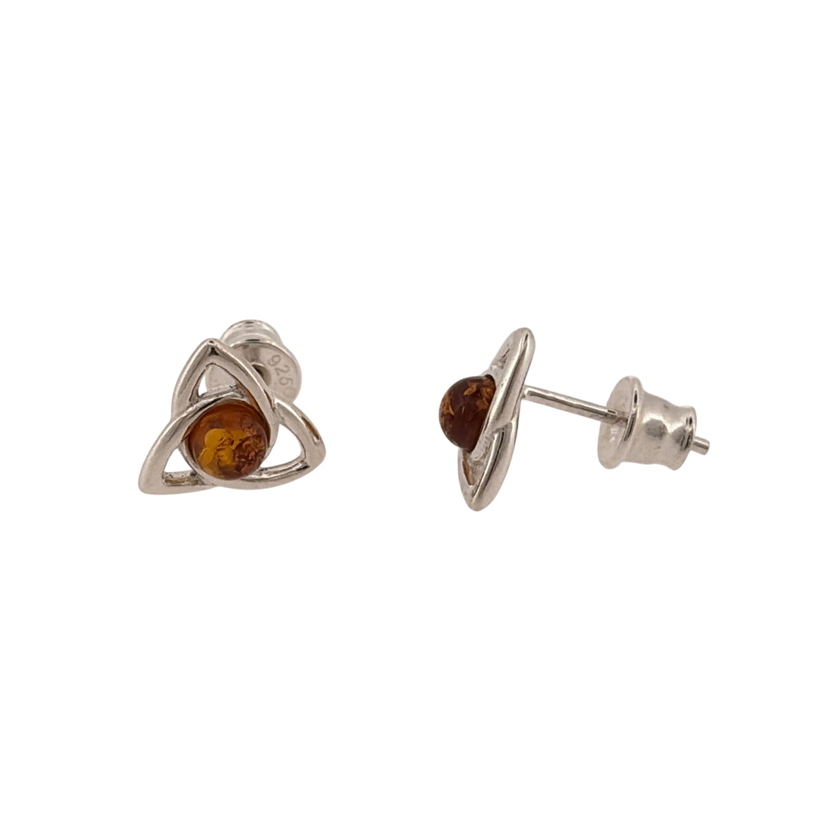 New 925 Silver & Amber Trinity Knot Stud Earrings with the weight 1.60 grams