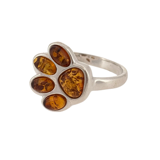 925 Silver & Amber Paw Print Ring