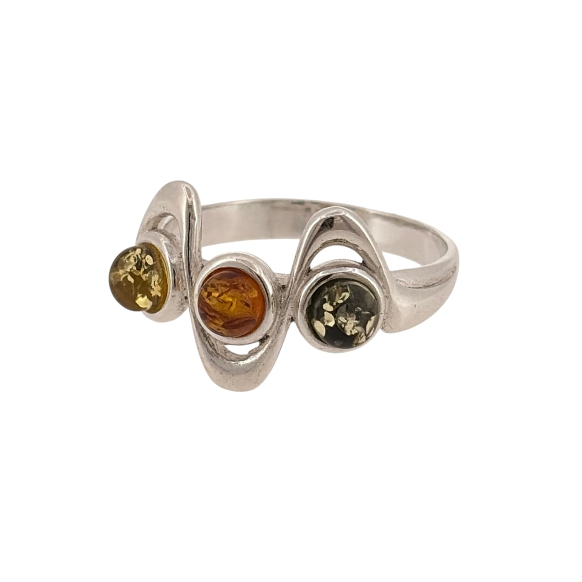 925 Silver & Amber Swirl Band Ring